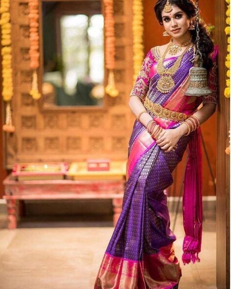 Purple silk saree with blouse 2178