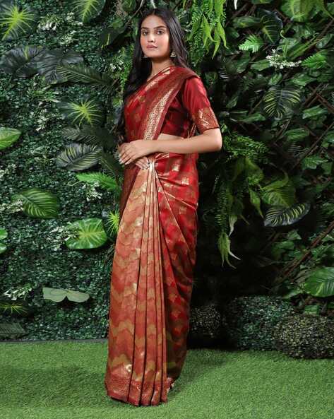 Saree Mall Maroon & Green Woven Saree With Unstitched Blouse