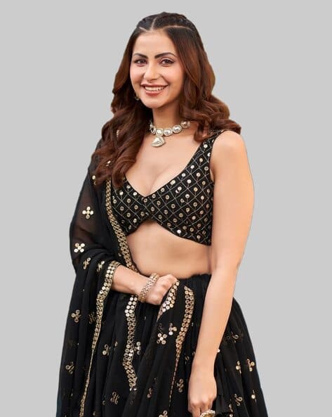 Embellished Flared Lehenga Choli Set with Dupatta