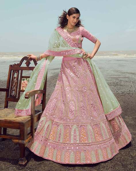 Pink Georgette Wedding Lehenga Choli 63026