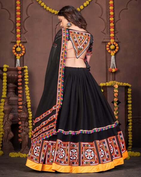 Black Orange Navaratri Chaniya Choli Art Silk Fabric SAF120397 –  ShreeFashionWear