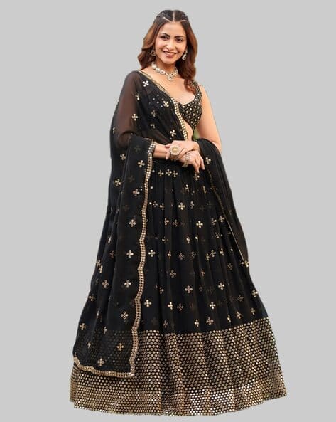 Embellished Flared Lehenga Choli Set with Dupatta