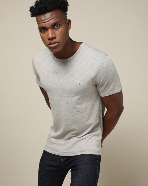 Regular Fit Heathered Cotton Crew Neck T Shirt