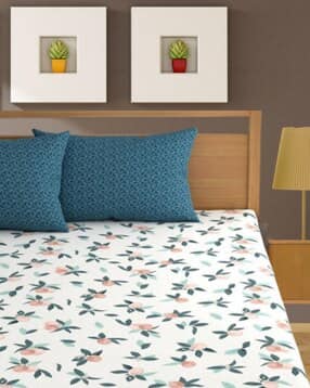 bajo's 350 TC Floral Print King-Size Bedsheet with Pillow Covers-picture-31