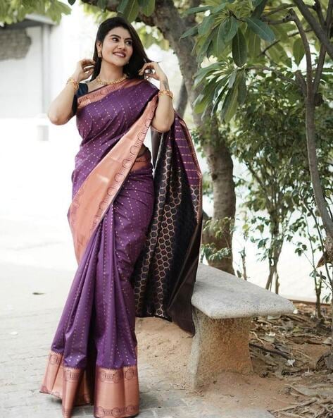 Buy Purple Sarees for Women by VISIT WEAR Online