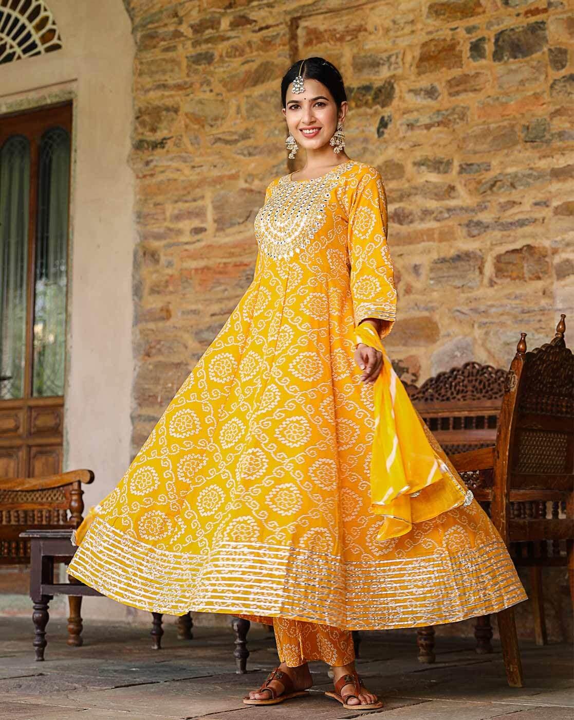 Yellow Anarkali Gul Dress for Women Online Peeli Dori