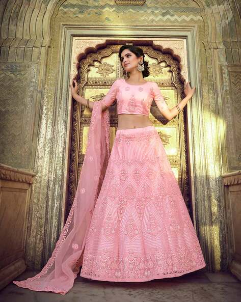 Peach Lehenga Choli for Wedding + Antique Gold sequins Hand-embroidere