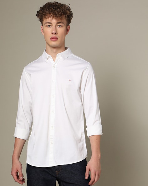 Men Slim Fit Shirt with Spread Collar