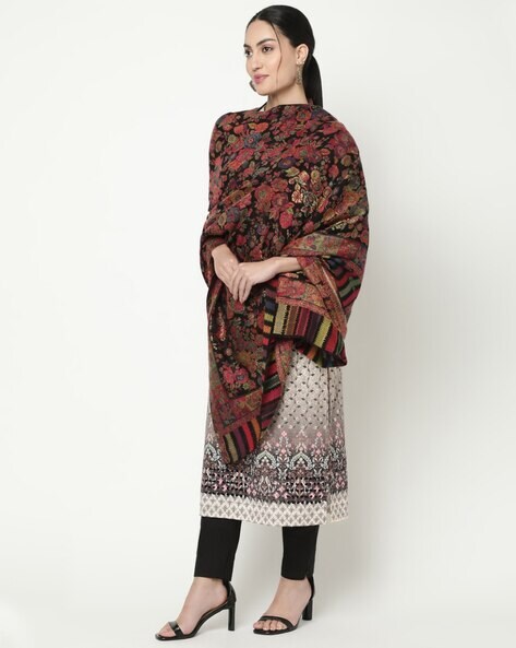 Floral Printed Shawl with Contrast Border Price in India