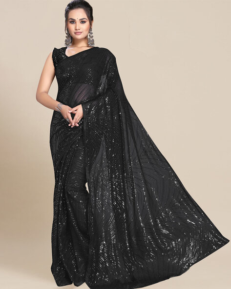 Buy Chhabra 555 Black Pre-Draped Ruffles Silver Bling Sequence Cocktail  Ready to Wear Belted Saree Online at Best Prices in India - JioMart.