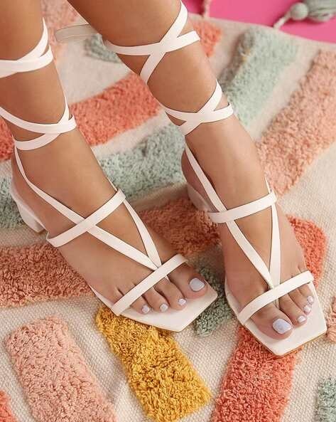 Women's Leg Tie Design Chunky Heeled Summer Strap Sandals White CN41(9) -  Walmart.com