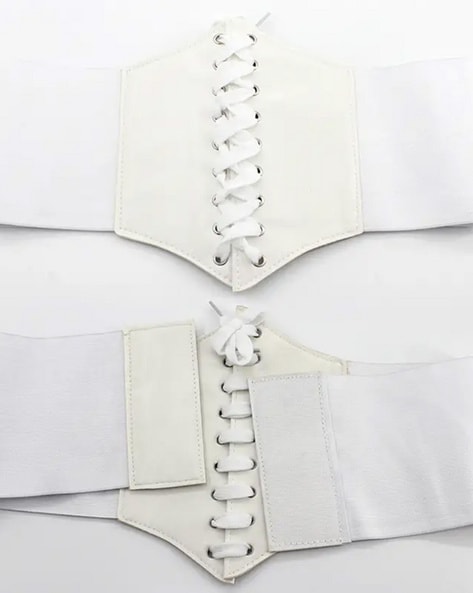 White Pu Lace Up Corset Belt