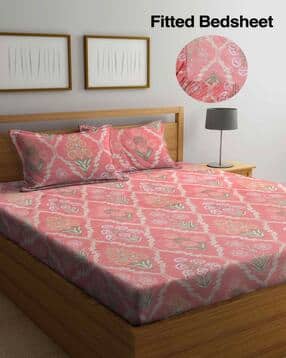 fabinaliv 300 TC Floral Print Super King-Size Fitted Bedsheet with Pillow Covers-picture-13
