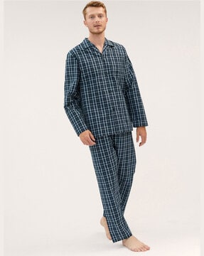 Men's Tartan Pyjama Bottoms Soft Comfortable Drawstring Green
