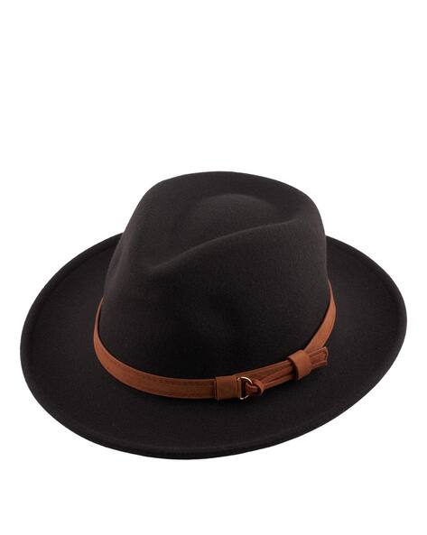 THE TIE HUB Men Belted Fedora Hat with Wide Brim