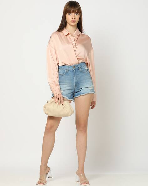 Encrustd Lightly Washed Distressed Denim Shorts