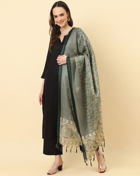 Paisley Print Dupatta with Contrast Border & Tassels Price in India