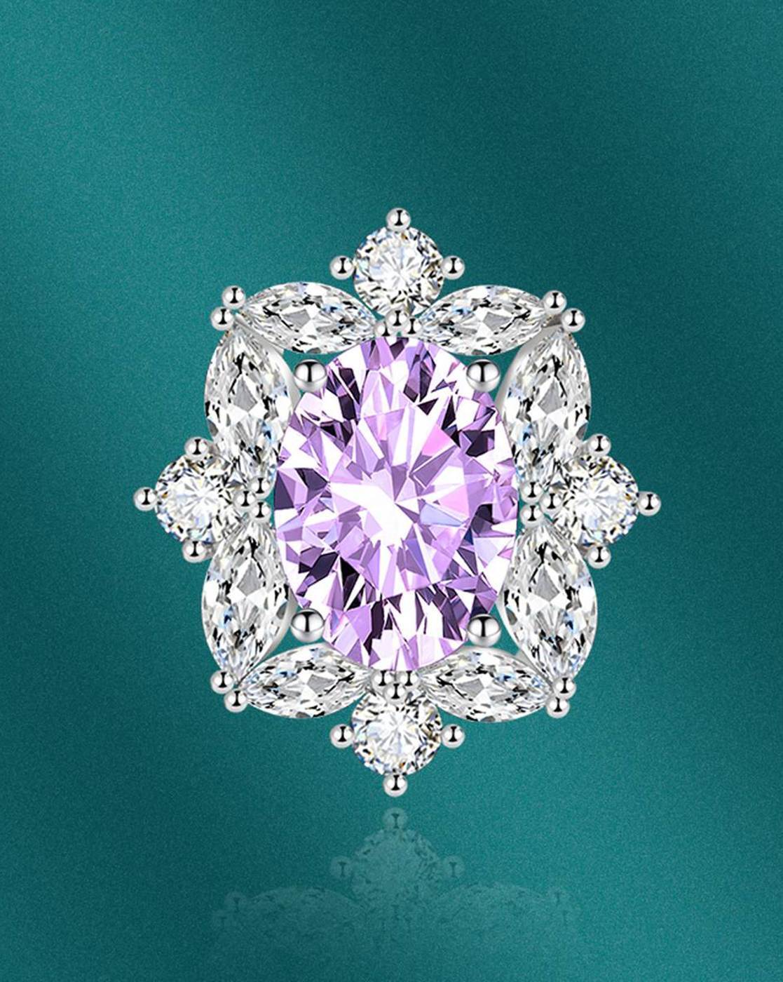 Amethyst & Diamond Three Stone Engagement Ring 14K White Gold 1.27 Carat  VS1 Purple Birthstone Handmade