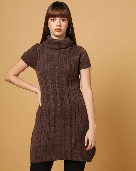 Cable-Knit Pattern Turtleneck Long Sweater