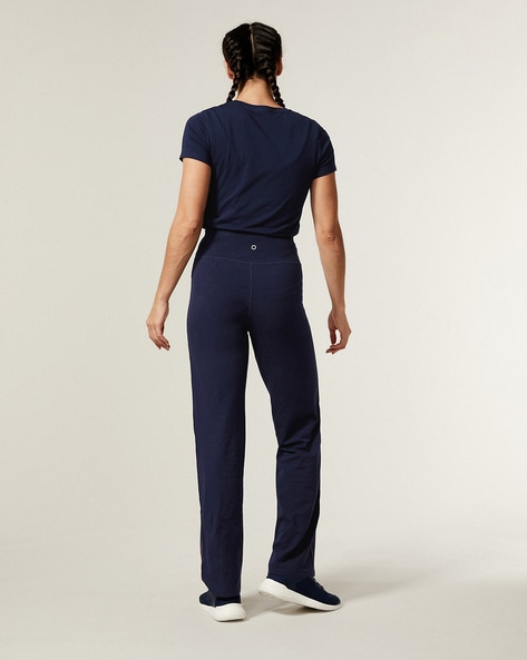 Women Straight Track Pants with Contrast Stripes