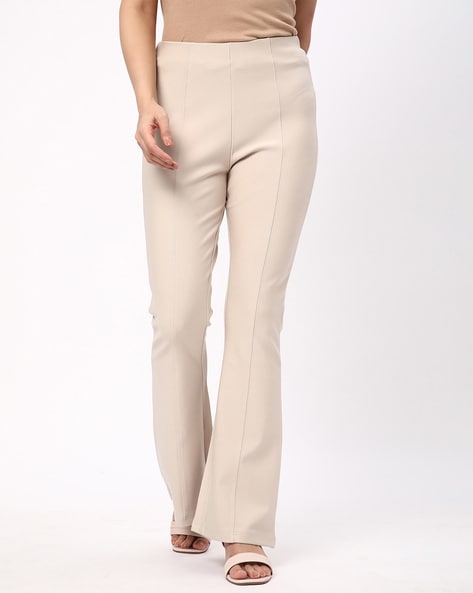 Beige Flare Pants Mid Rise