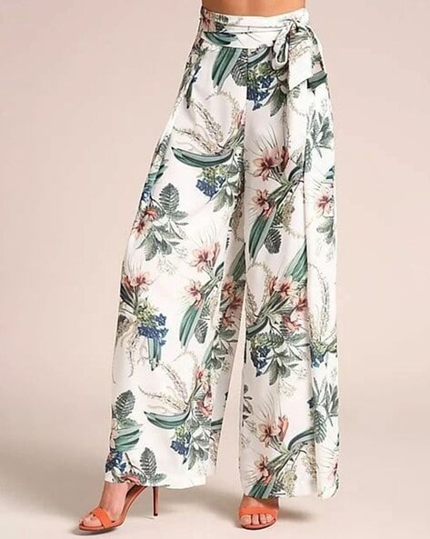 La Double J - Palazzo Off White Floral Print Wide Leg Silk Pant