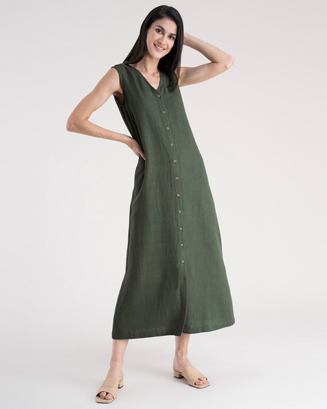 Olive button store down dress