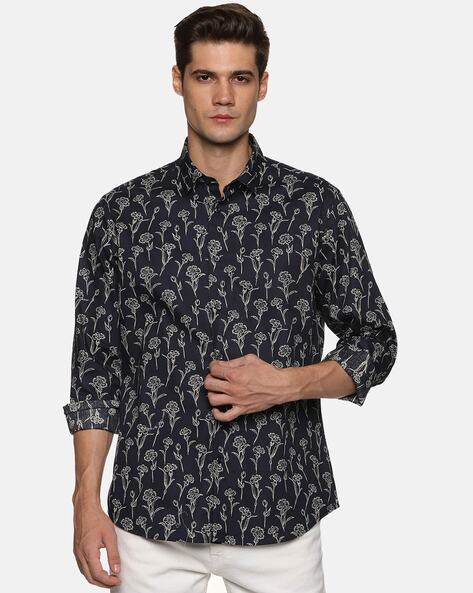 Black Floral Poplin Printed Shirt, Buy Poplin Printed Shirts for Men Online