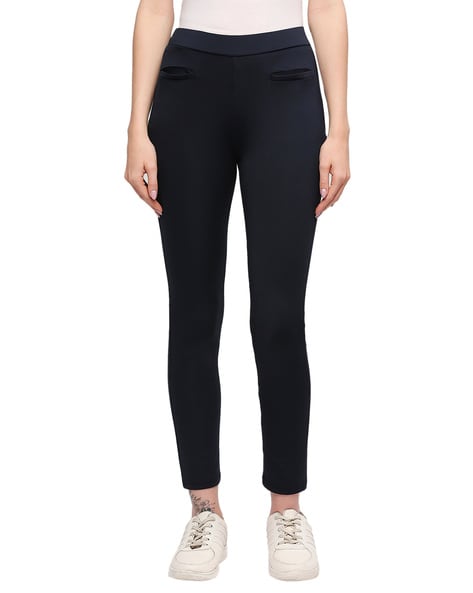 High Rise Ankle Length Jeggings with Elasticated Waistband