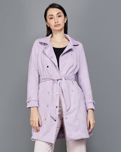 Purple Belted Jacket Dress Purple Belted Wrap Front Wool Coat
