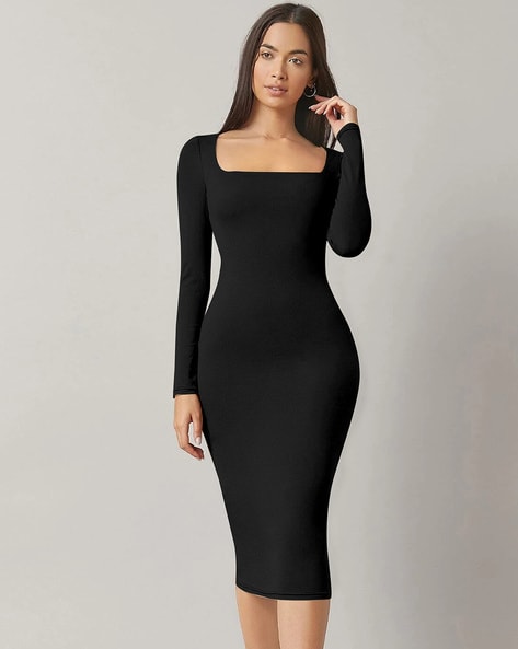 Black bodycon 2025 dress square neck