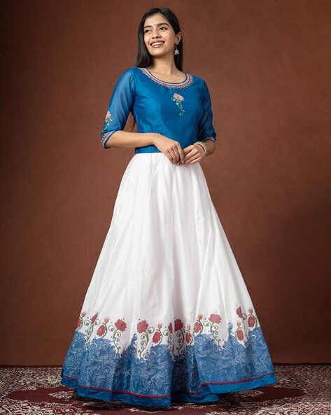 fancy lehenga choli white blue