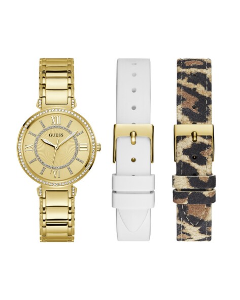 Buy GUESS Analogue Watch with Interchangeable Straps-GW0588L1 | Gold-Toned  Color Women | AJIO LUXE