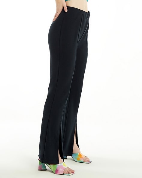 Buy LULU & SKY Women Self Design Straight Fit Low Rise Bootcut Trousers -  Trousers for Women 26550210 | Myntra