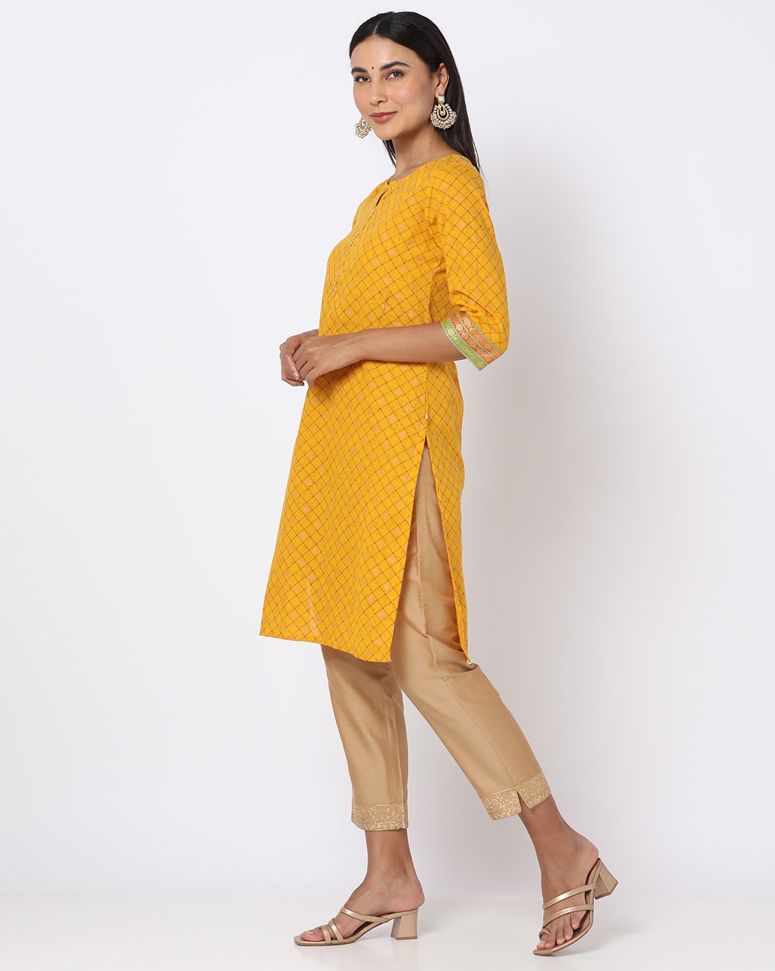 Solid Color Rayon Kurta Set in Yellow : UNJ1873