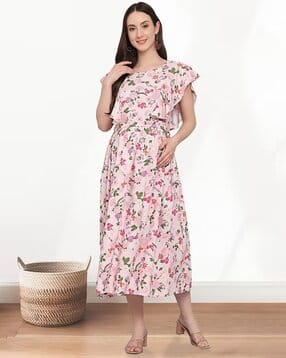 dream beauty fashion Floral Print Gown Dress with Ruffled Details-picture-12