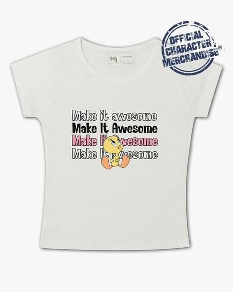 Minute Mirth Tweety Print Round-Neck T-Shirt