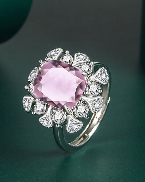 Iveline Vintage Pink Topaz and Diamond Floral Halo Ring in 10K Yellow Gold  For Women - Bijouterie L
