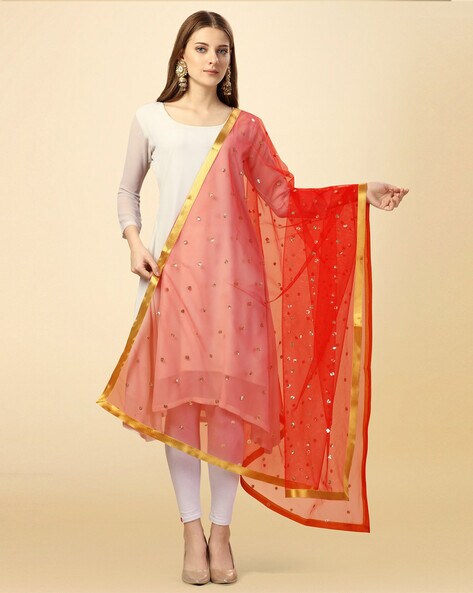 Embroidered Net Dupatta with Border Price in India