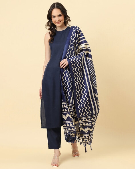 Printed Dupatta with Contrast Border & Tassels Price in India
