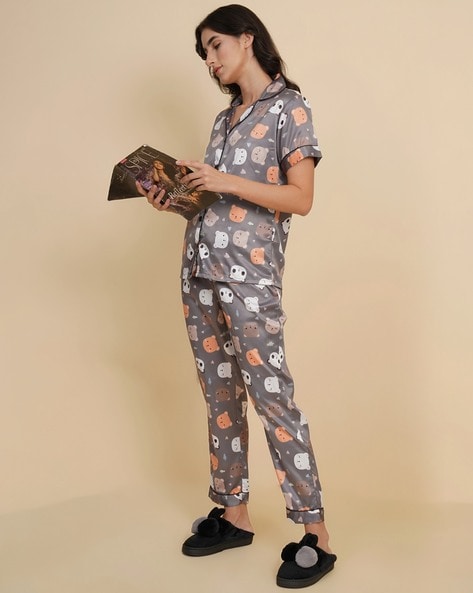 Buy Grey Night LoungeWearSets for Women by FBELLA Online Ajio