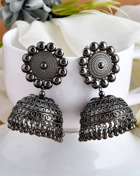 Black Metal Jhumkas for Festive and Guest Wedding Outfit - Beatnik-megaelearning.vn