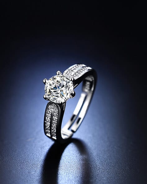 Silver-Plated American Diamond-Studded Ring