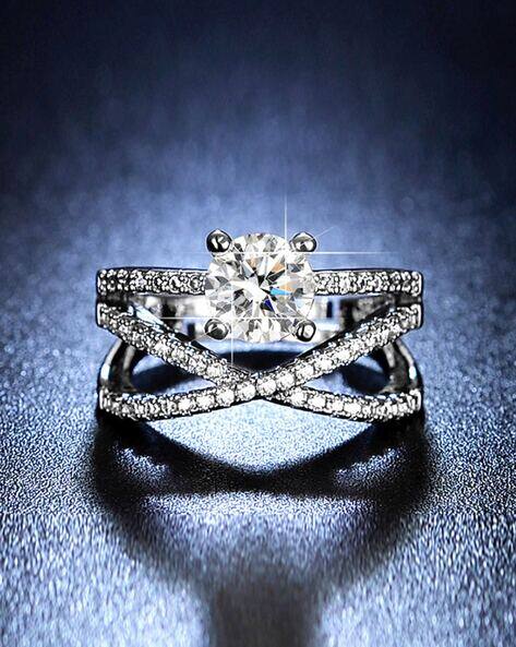 Jewels galaxy Silver-Plated American Diamond-Studded Ring