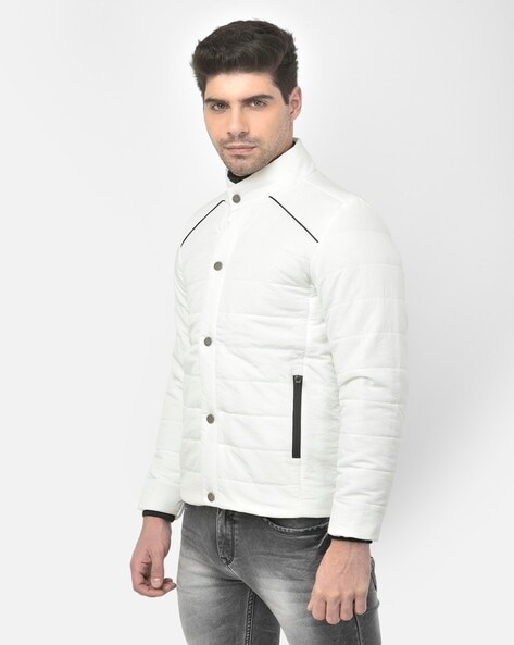 Buy Arrow Sports Men White High Neck Colour Block Bomber Jacket - NNNOW.com