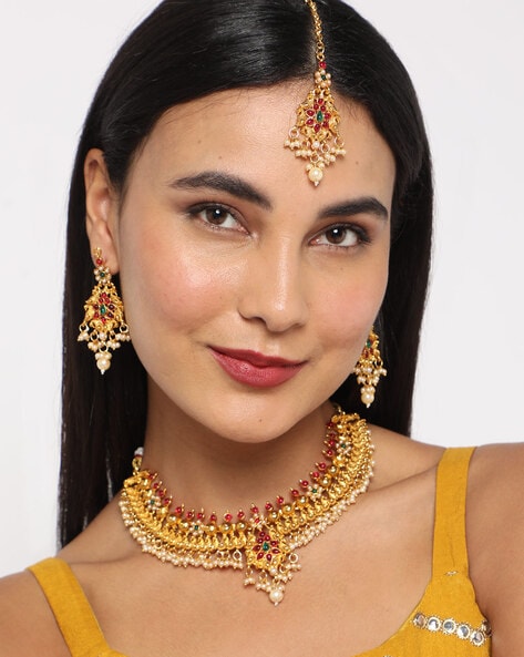 Jewellery Sets | Golden Earrings And MangTika Set 😍 | Freeup-sgquangbinhtourist.com.vn