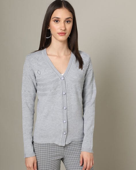 Knitted Open-Front V-Neck Cardigan