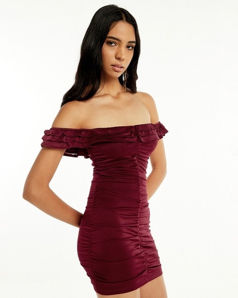 Off-Shoulder Ruched Bodycon Dress
