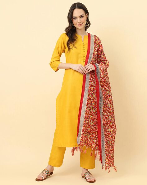 Floral Print Dupatta with Contrast Border & Tassels Price in India