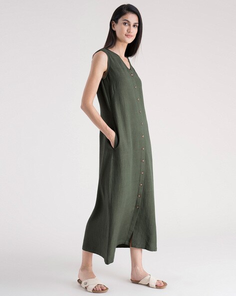 Olive button store down dress